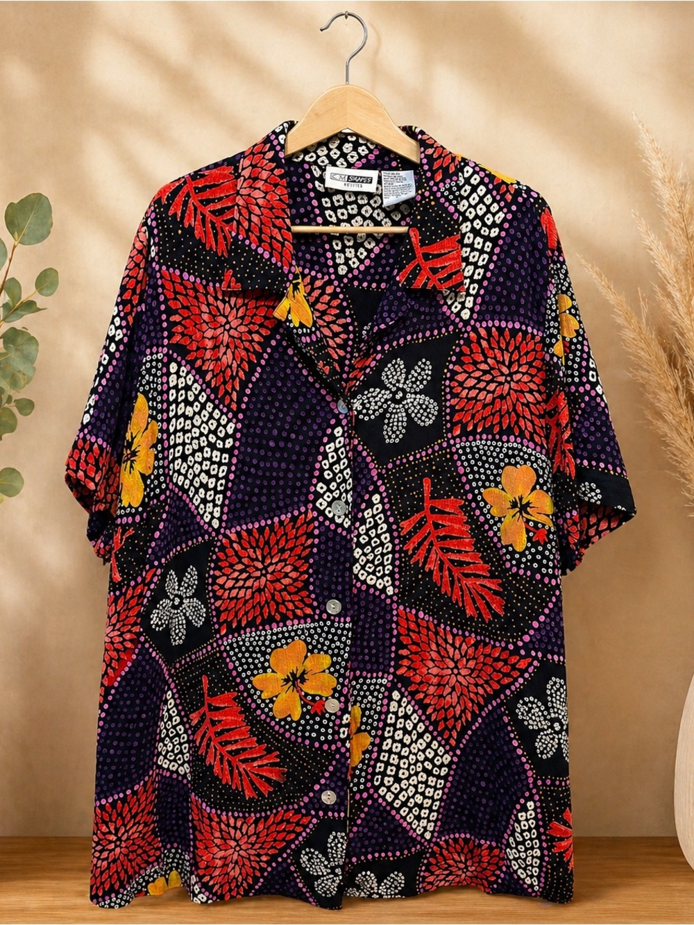 C.M. Shapes Petites 2XWP Floral Patchwork Blouse Rayon Button Top